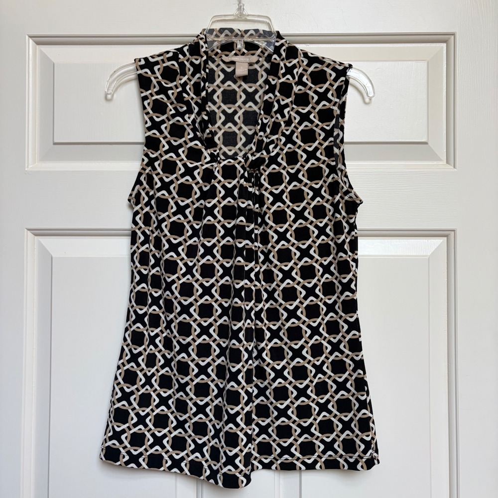 Banana Republic Womens Sleeveless Geometric V-Neck Blouse career‎ work  S Mod